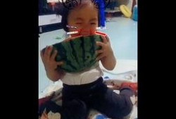 搞笑小孩吃瓜视频,萌态十足